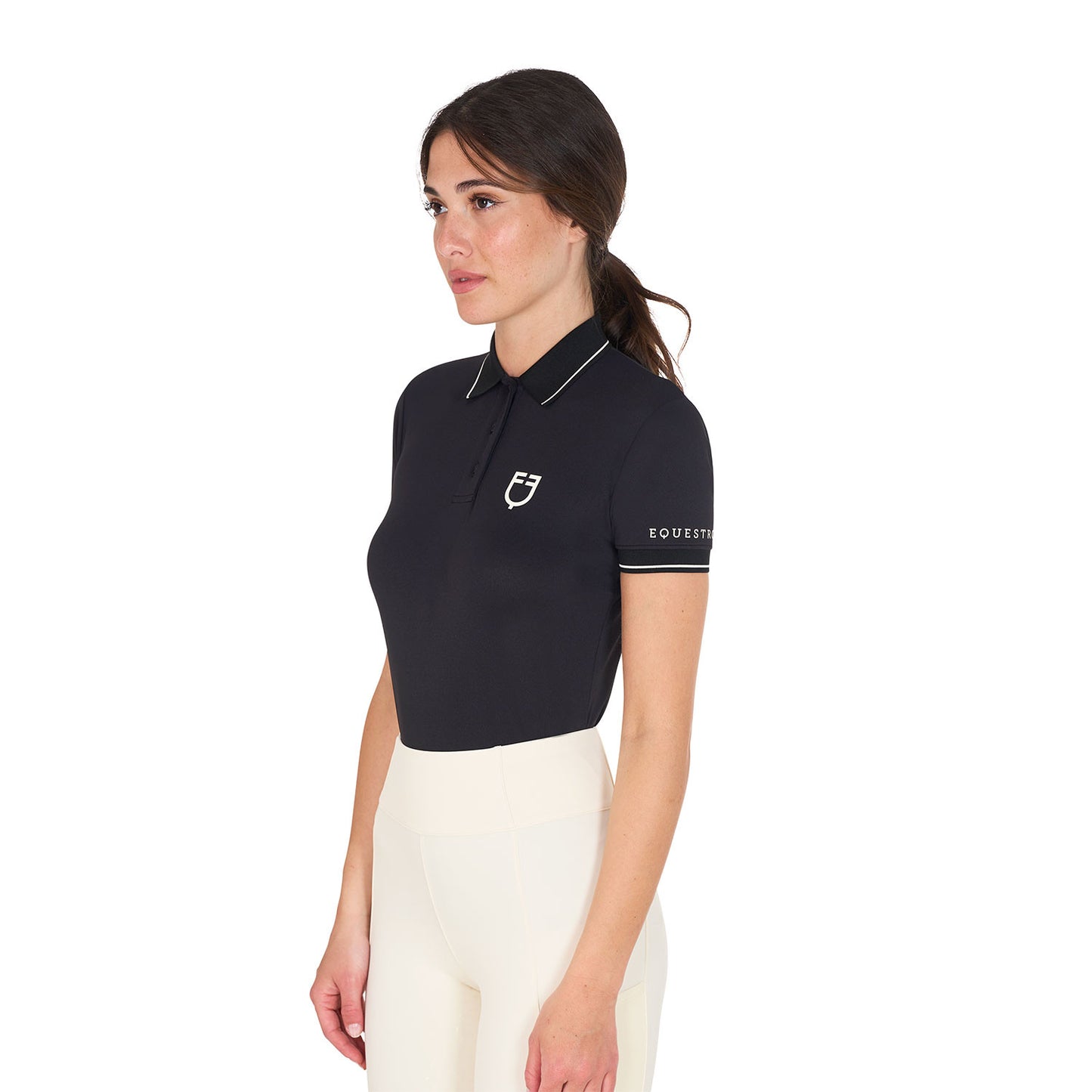 Polo de mujer slim fit en tejido transpirable Equestro - Negro