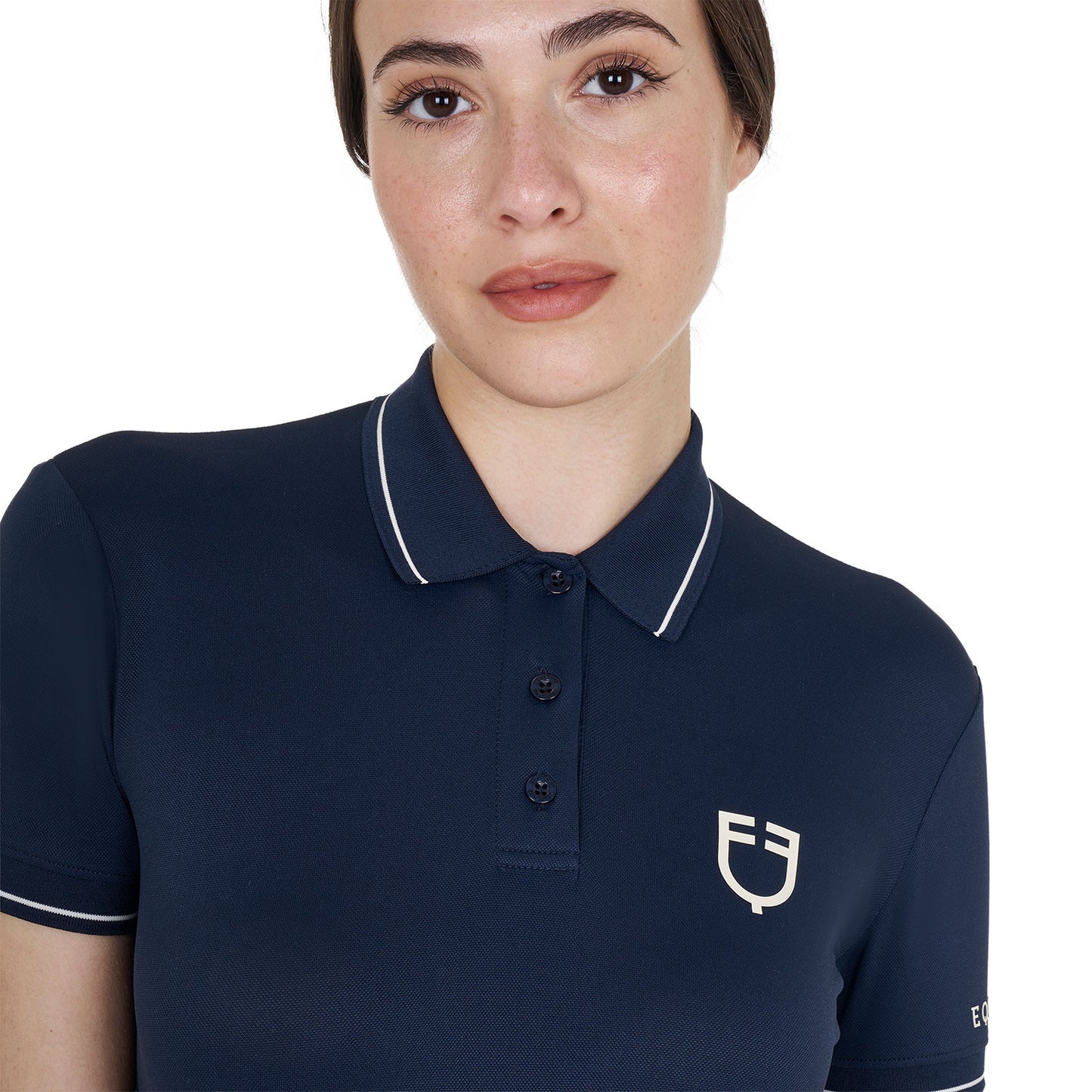 Polo de mujer slim fit en tejido transpirable Equestro - Navy Blazer (18-3923)/Antique White