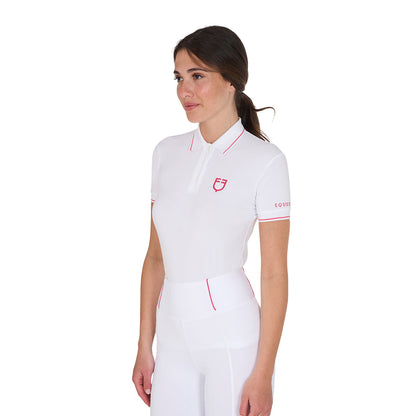 Polo de mujer slim fit en tejido transpirable Equestro - White/Honeysuckle