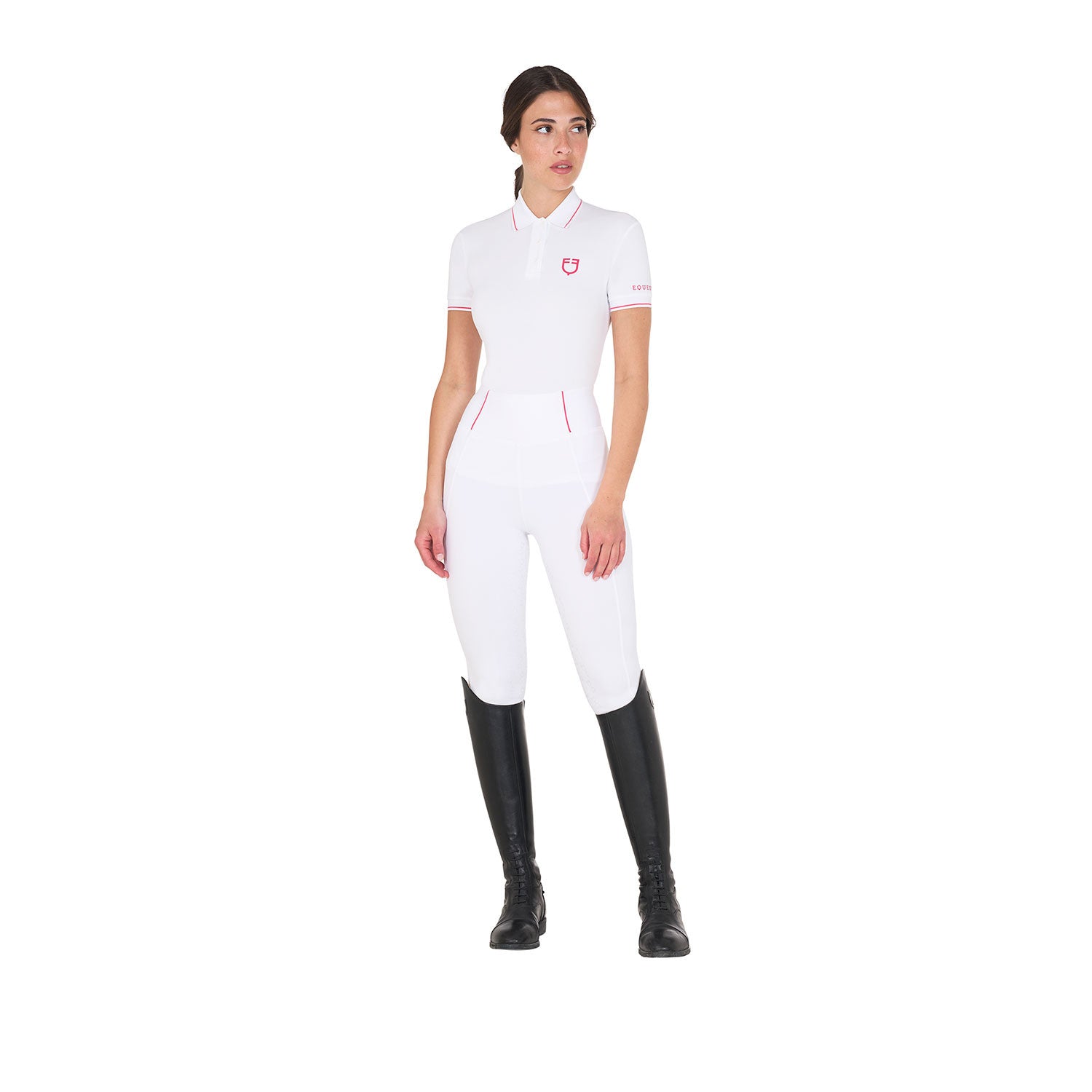 Polo de mujer slim fit en tejido transpirable Equestro - White/Honeysuckle