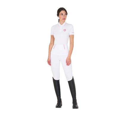 Polo de mujer slim fit en tejido transpirable Equestro - White/Honeysuckle