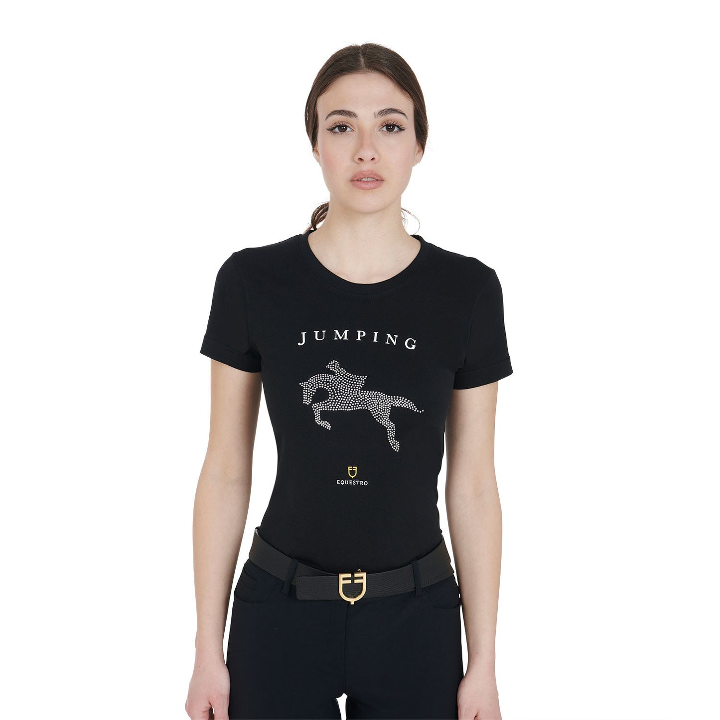 Camiseta mujer entallada diseño salto con strass Equestro