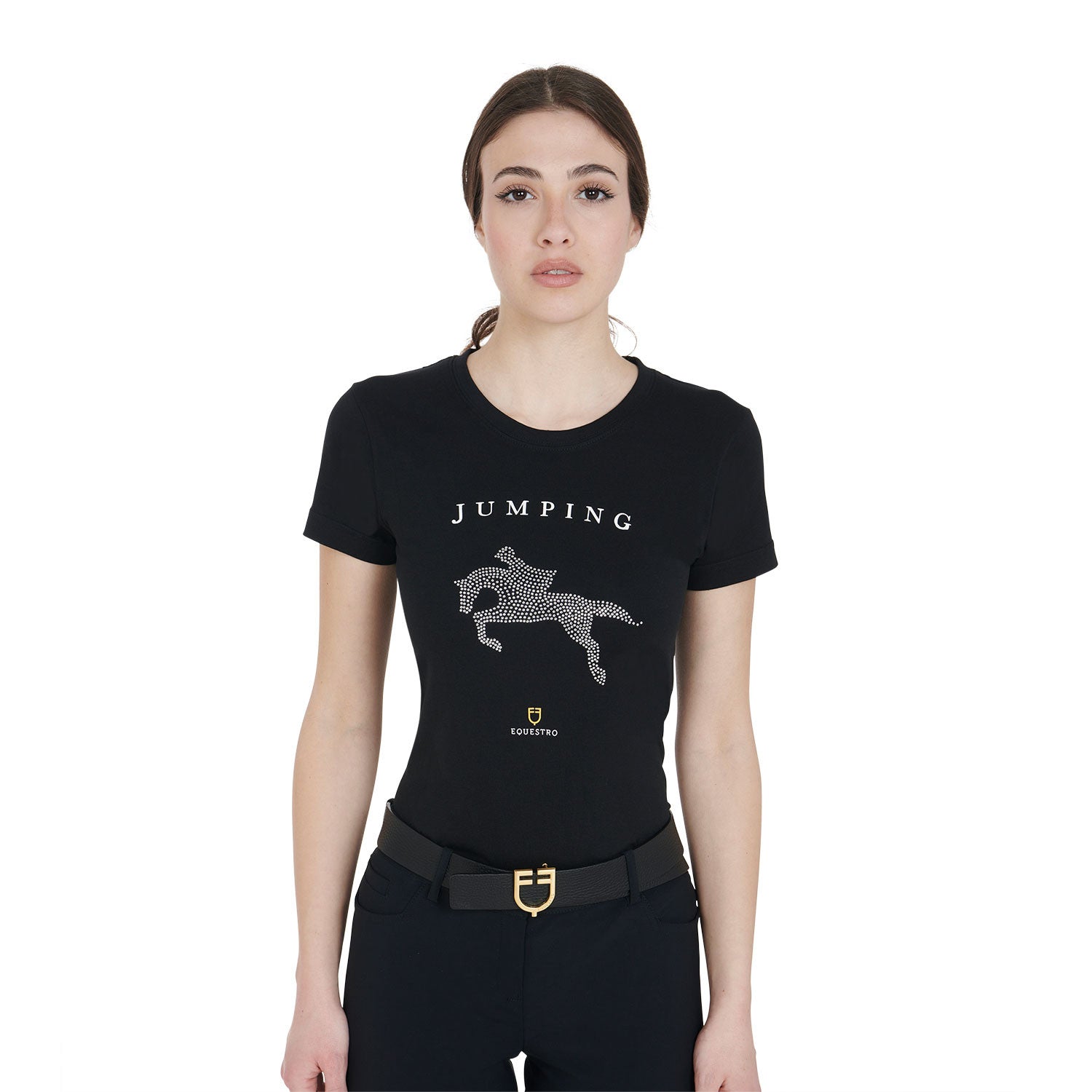 Camiseta mujer entallada diseño salto con strass Equestro