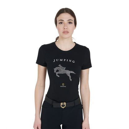 Camiseta mujer entallada diseño salto con strass Equestro