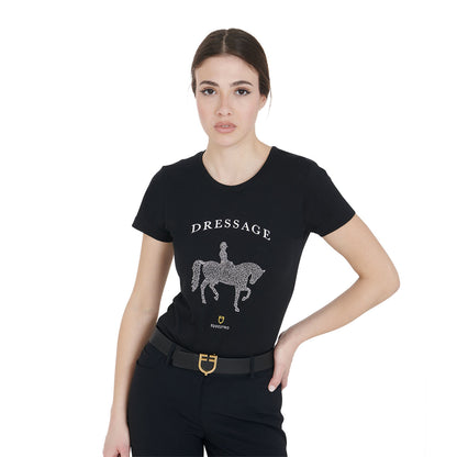 Camiseta de mujer entallada diseño dressage con strass Equestro - Negro