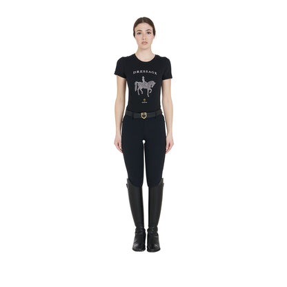Camiseta de mujer entallada diseño dressage con strass Equestro - Negro