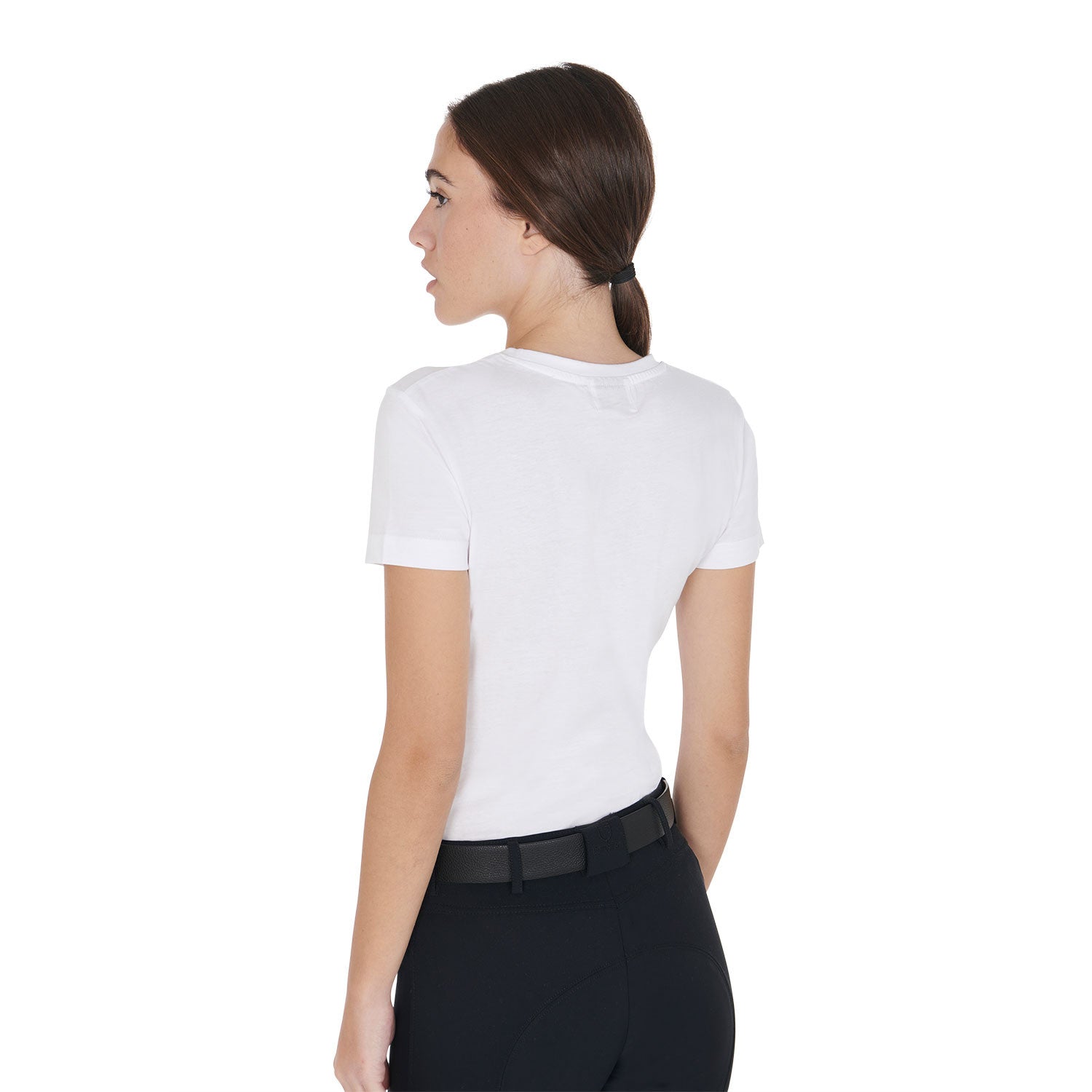 Camiseta de mujer entallada diseño dressage con strass Equestro - Blanco