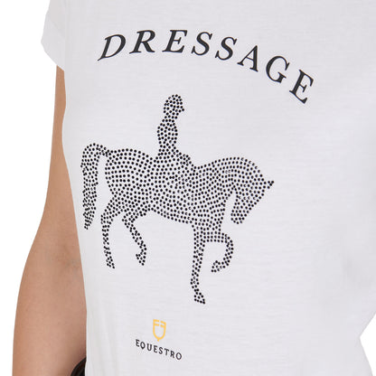Camiseta de mujer entallada diseño dressage con strass Equestro - Blanco