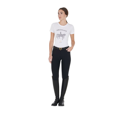 Camiseta de mujer entallada diseño dressage con strass Equestro - Blanco