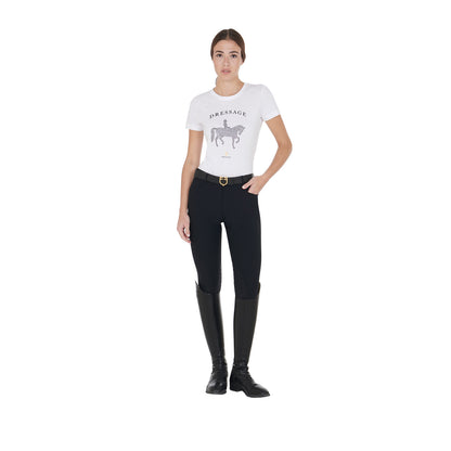 Camiseta de mujer entallada diseño dressage con strass Equestro - Blanco
