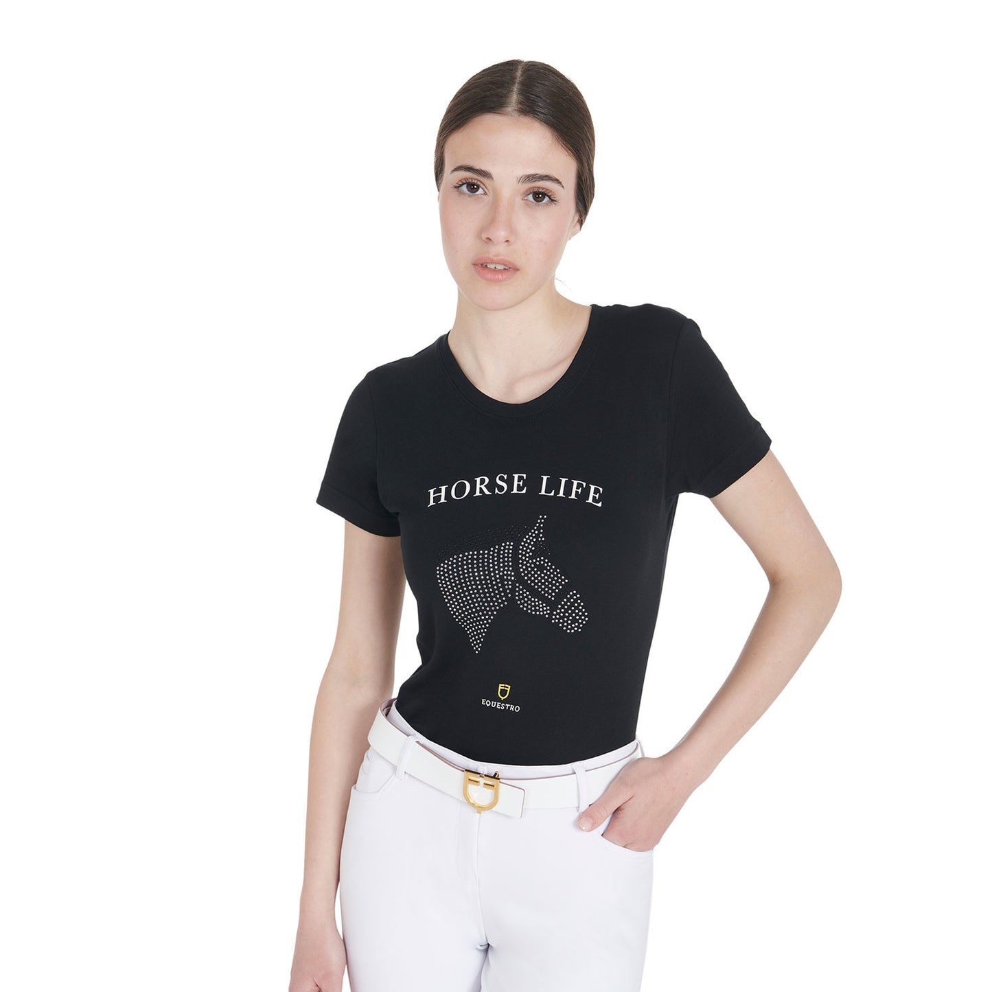 Camiseta mujer slim fit Horse Life con strass Equestro