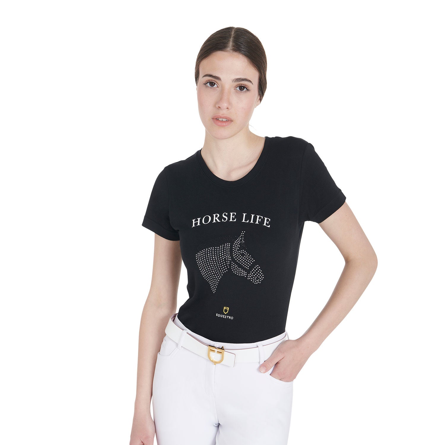 Camiseta mujer slim fit Horse Life con strass Equestro