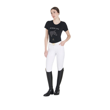 Camiseta mujer slim fit Horse Life con strass Equestro - Negro