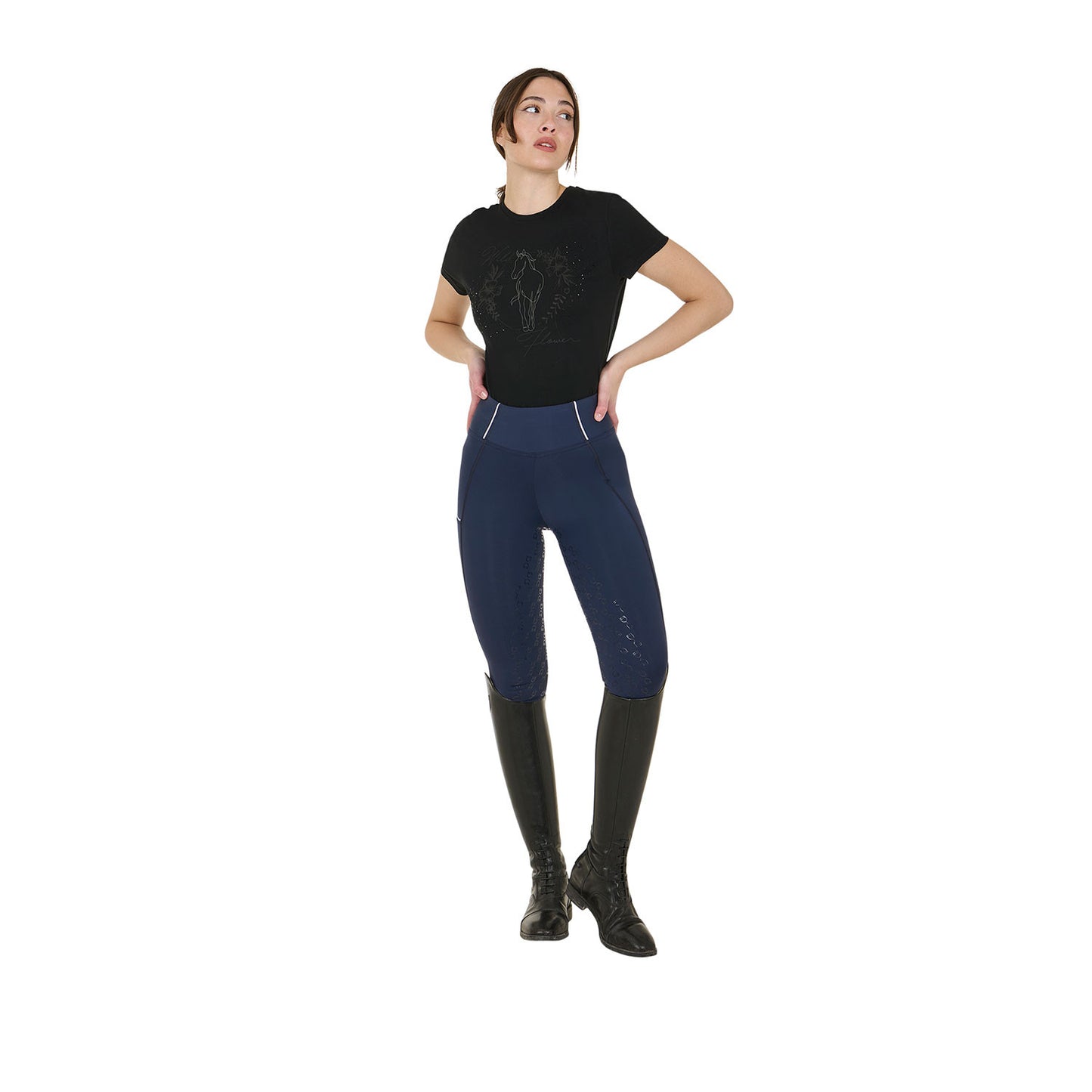 Leggings de mujer slim fit full grip Equestro - Navy Blazer (19-3923)/White