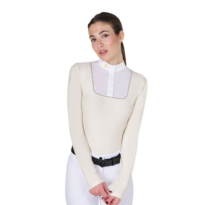 Polo de mujer entallado de concurso con botones Equestro - Antique White