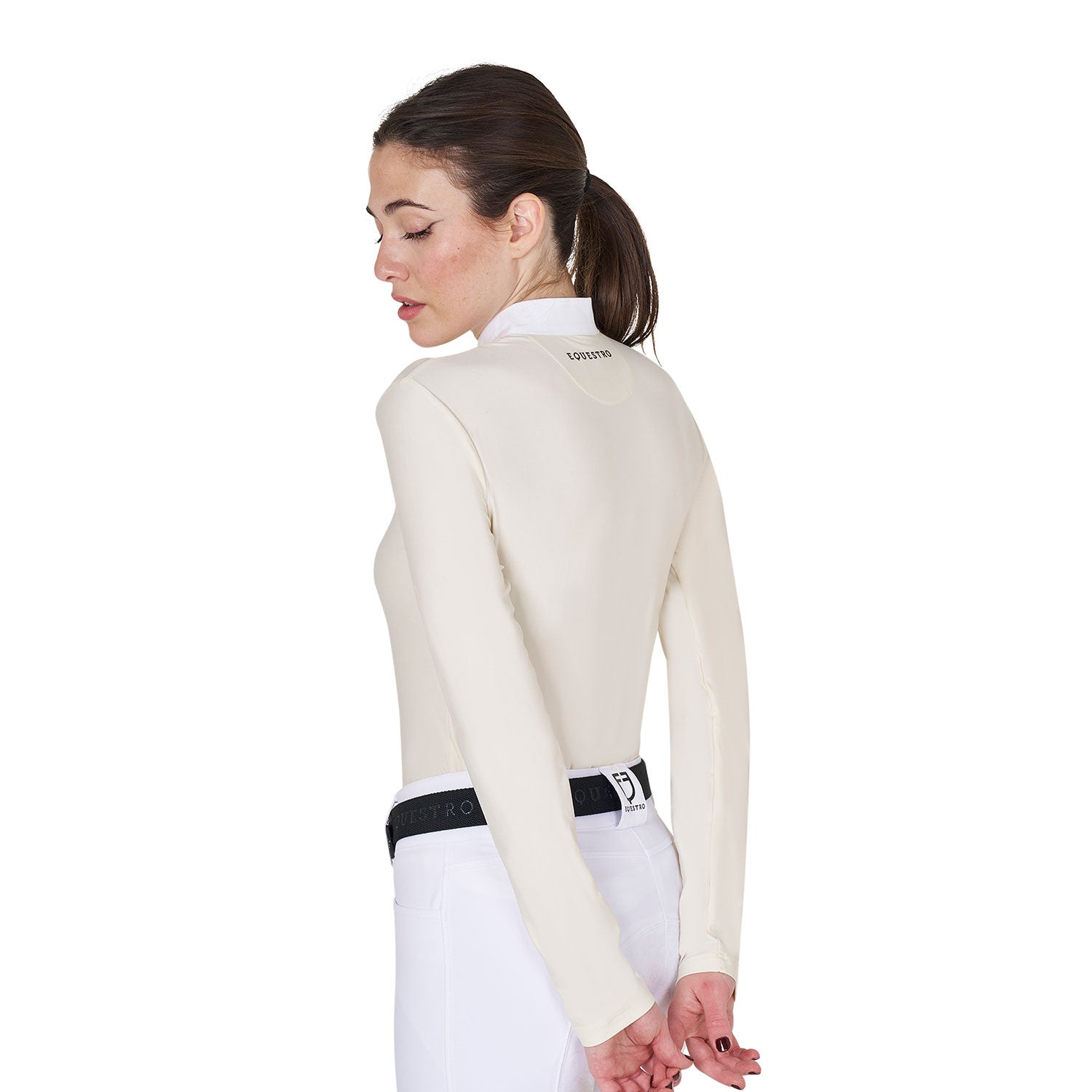 Polo de mujer entallado de concurso con botones Equestro - Antique White