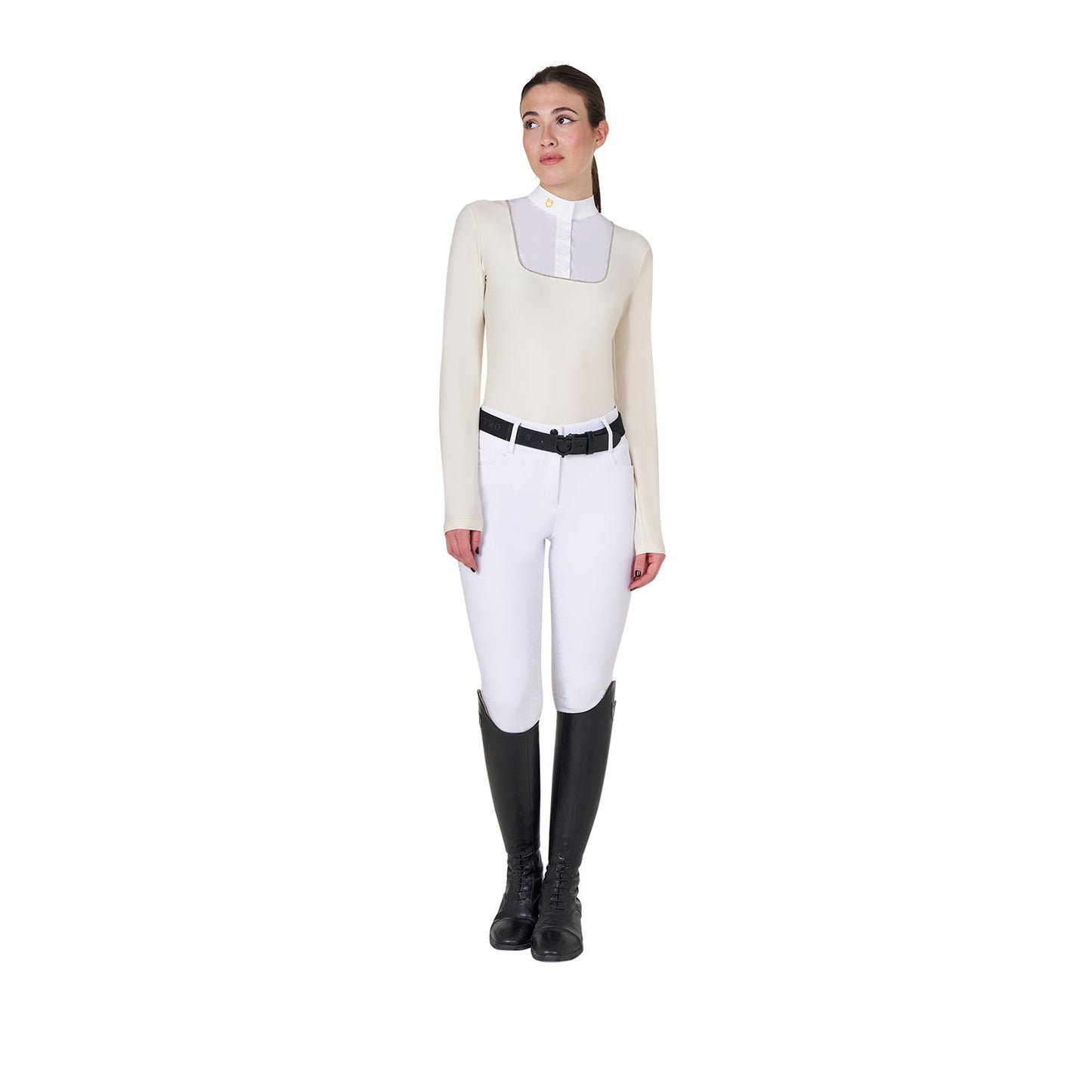 Polo de mujer entallado de concurso con botones Equestro - Antique White