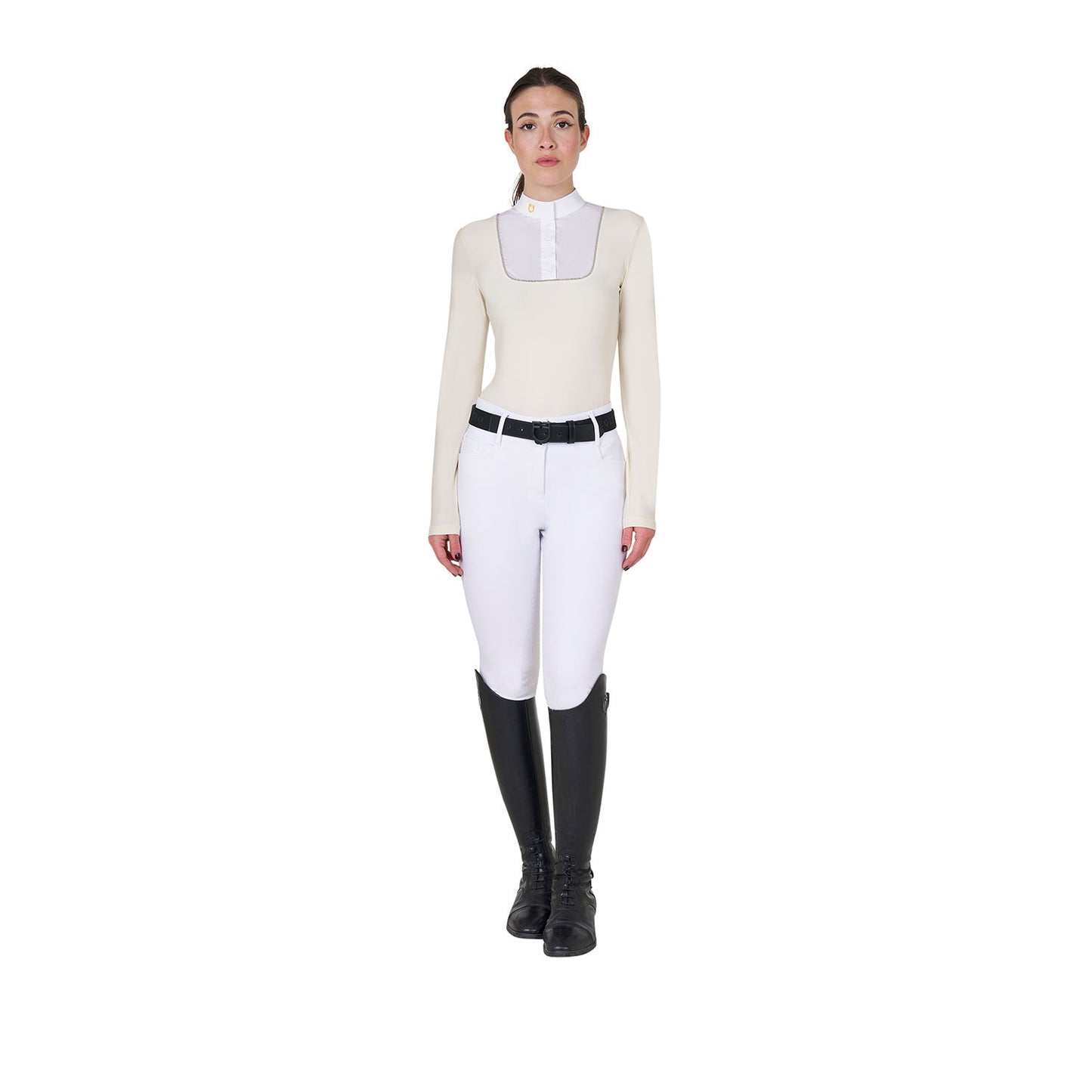 Polo de mujer entallado de concurso con botones Equestro - Antique White