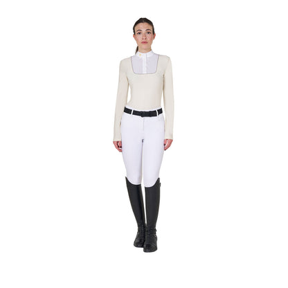 Polo de mujer entallado de concurso con botones Equestro - Antique White