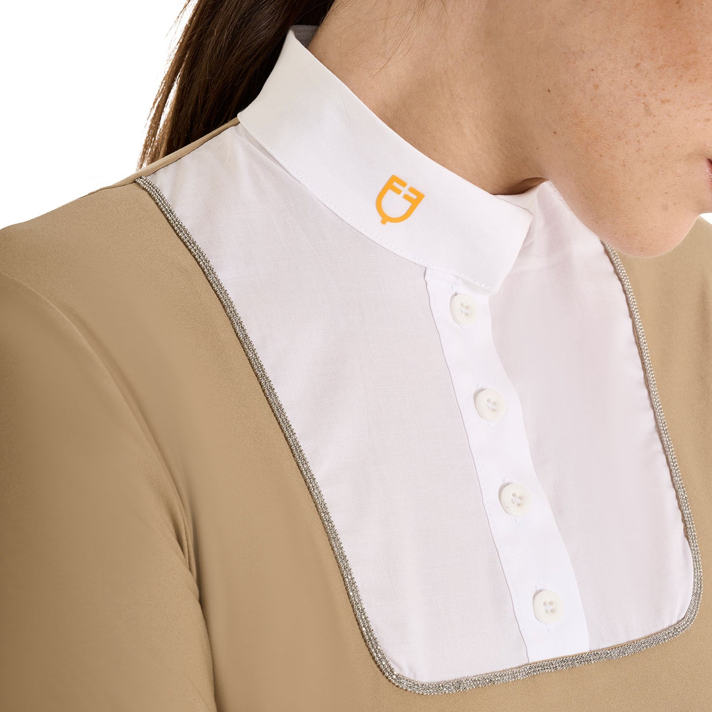 Polo de mujer entallado de concurso con botones Equestro - Beige