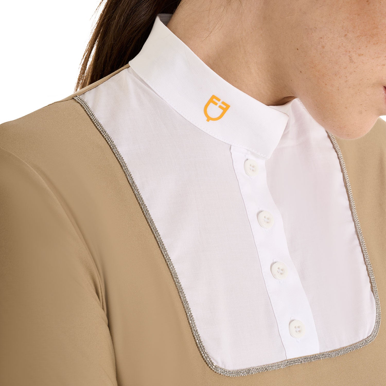Polo de mujer entallado de concurso con botones Equestro - Beige