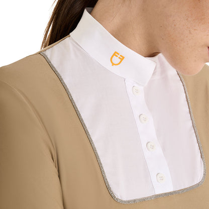 Polo de mujer entallado de concurso con botones Equestro - Beige
