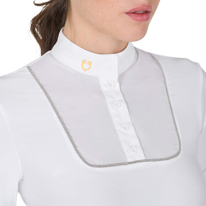 Polo de mujer entallado de concurso con botones Equestro - Blanco