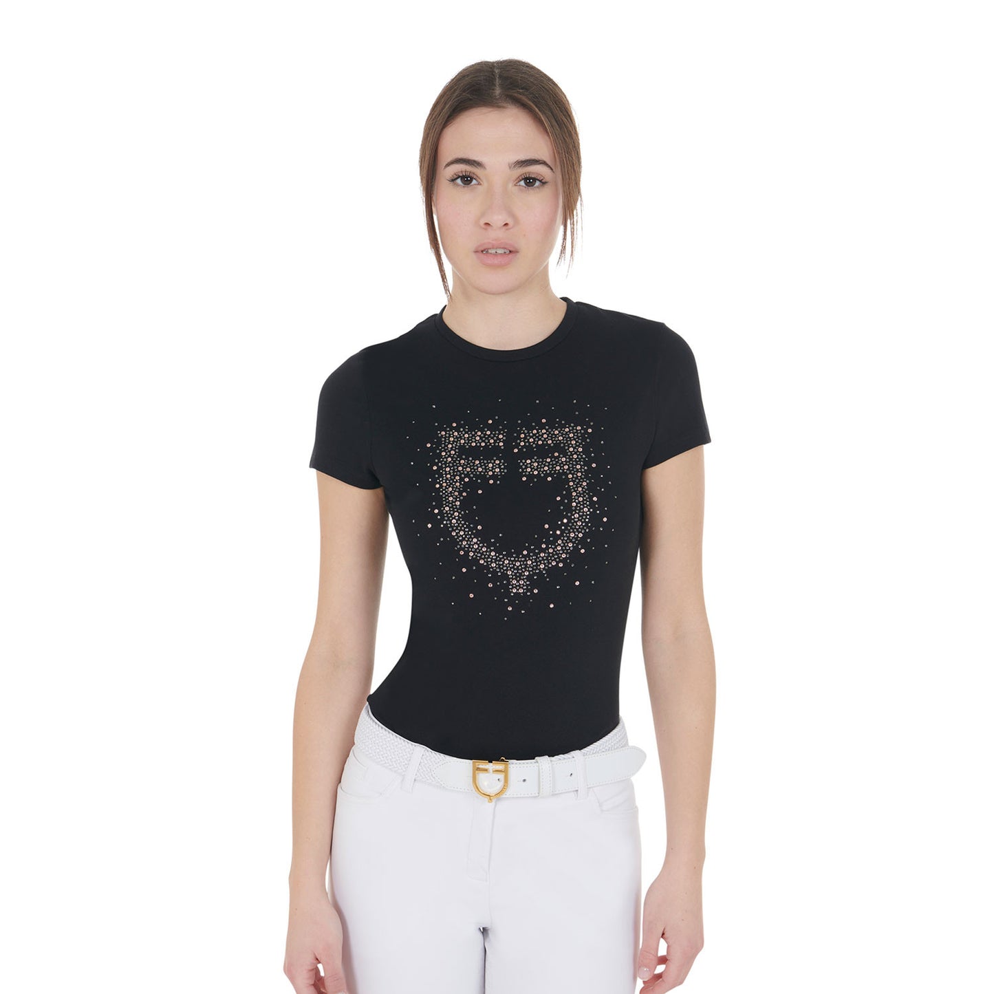 Camiseta mujer entallada logo de strass rosa Equestro