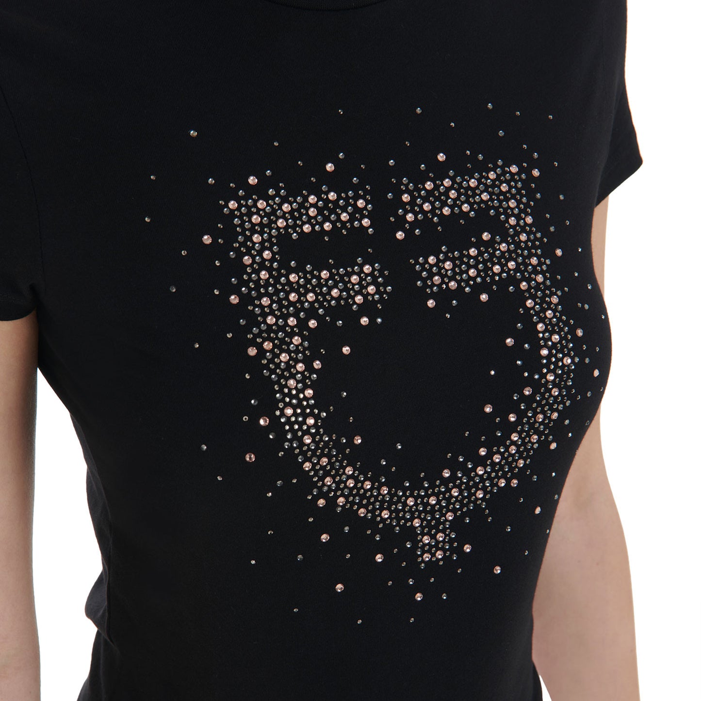 Camiseta mujer entallada logo de strass rosa Equestro - Negro