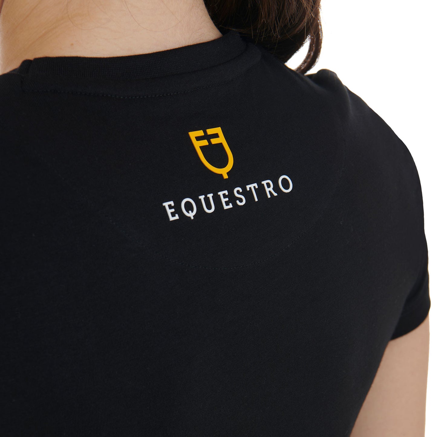 Camiseta mujer entallada logo de strass rosa Equestro - Negro