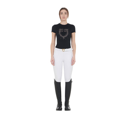 Camiseta mujer entallada logo de strass rosa Equestro - Negro