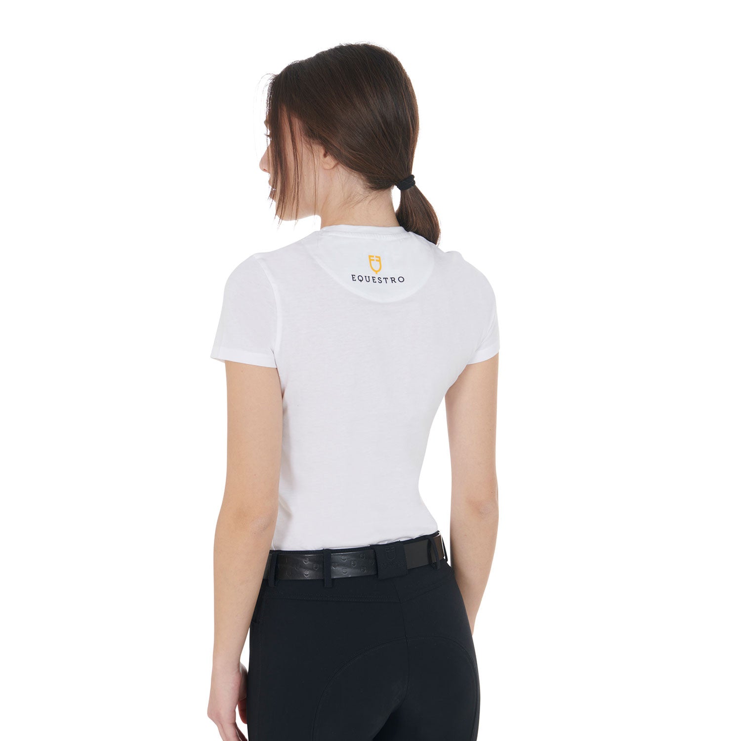 Camiseta mujer entallada logo de strass rosa Equestro - Blanco