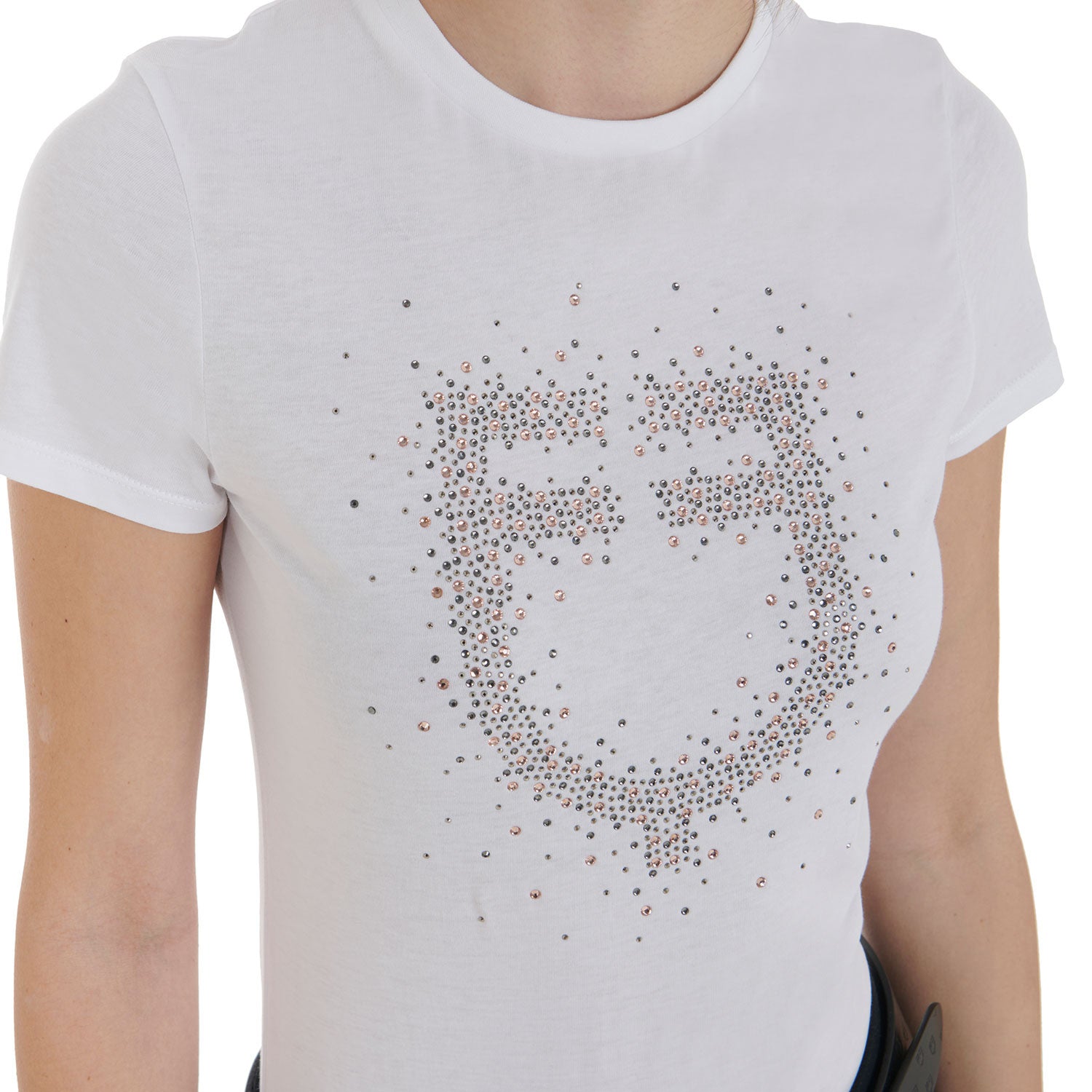 Camiseta mujer entallada logo de strass rosa Equestro - Blanco
