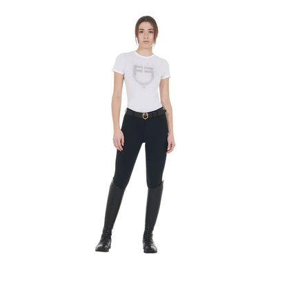 Camiseta mujer entallada logo de strass rosa Equestro - Blanco