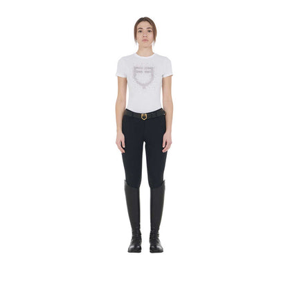 Camiseta mujer entallada logo de strass rosa Equestro - Blanco