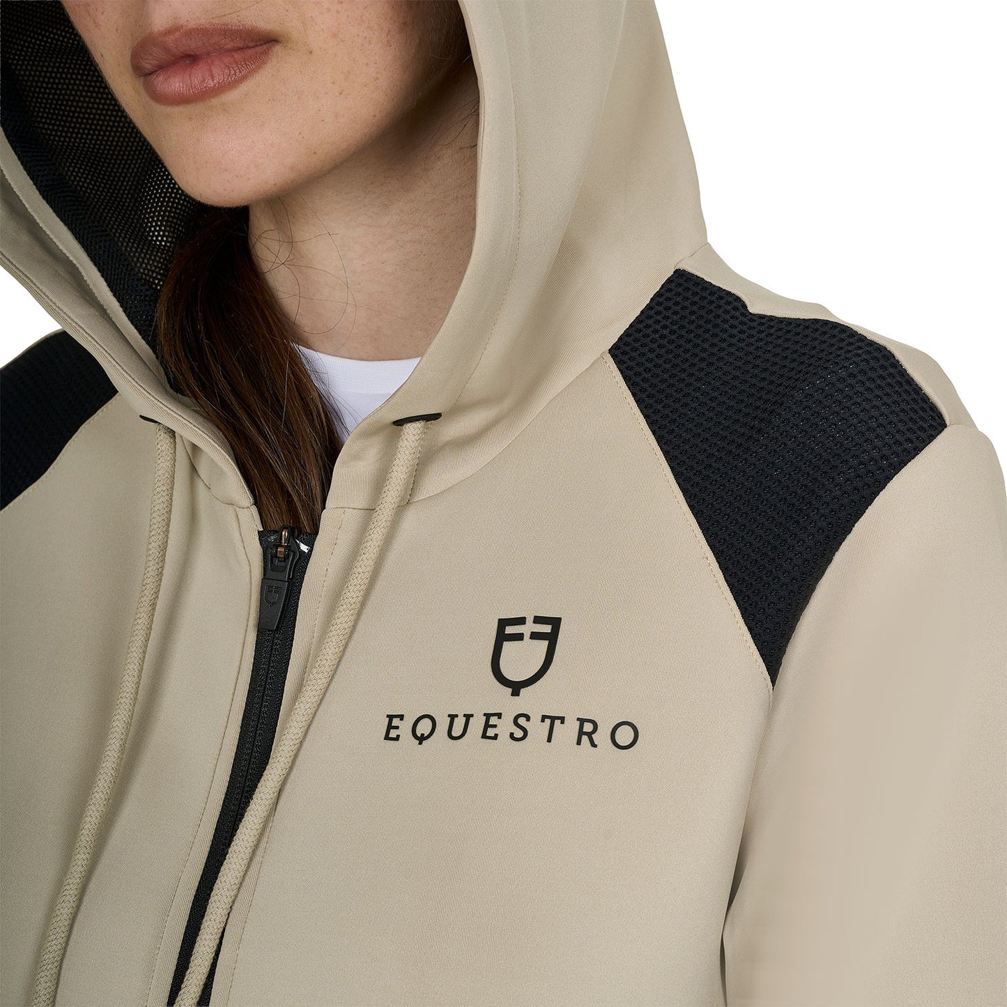 Sudadera corta de mujer con capucha Equestro - Oxford Tan