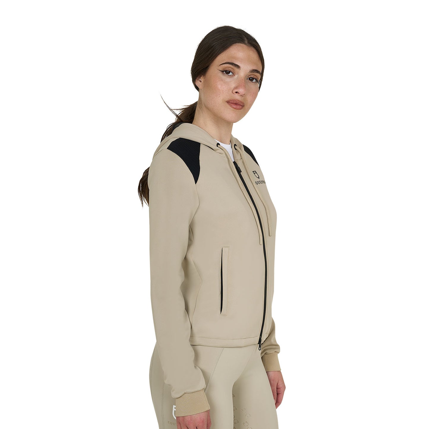 Sudadera corta de mujer con capucha Equestro - Oxford Tan
