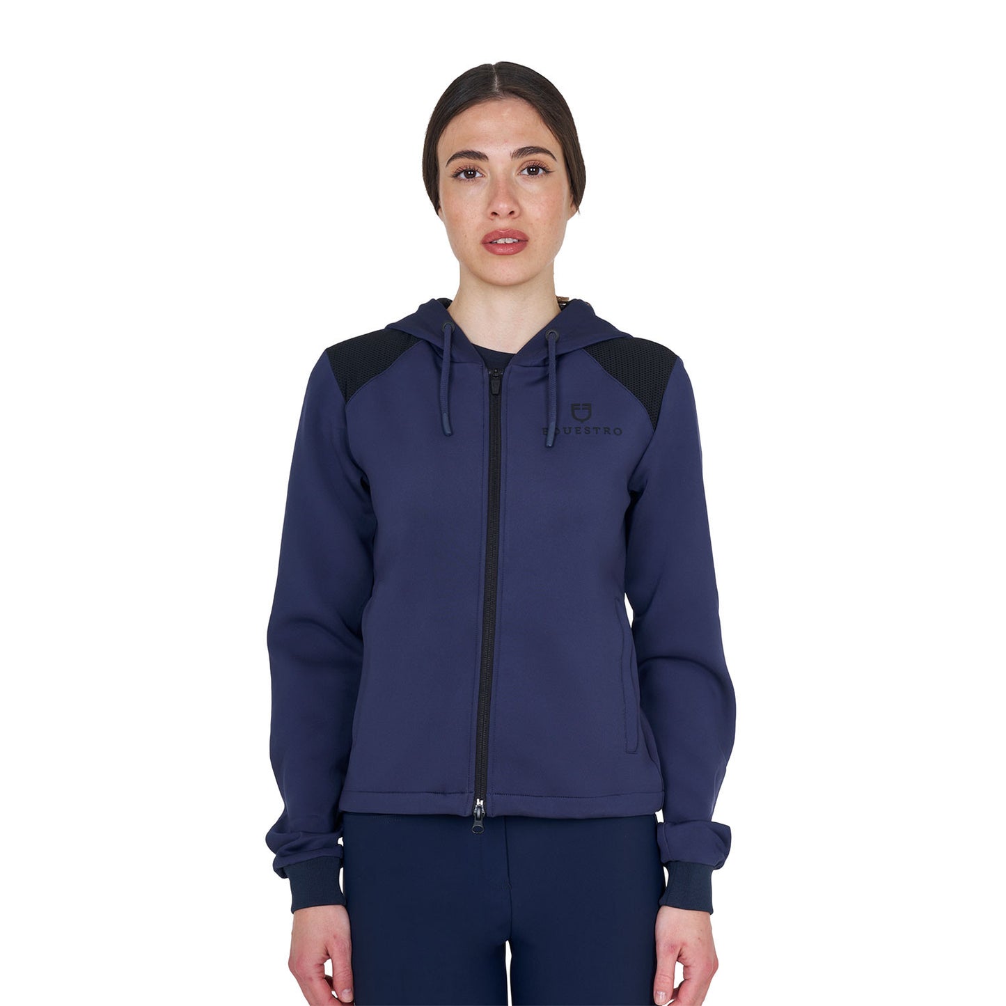 Sudadera corta de mujer con capucha Equestro - Navy Blazer