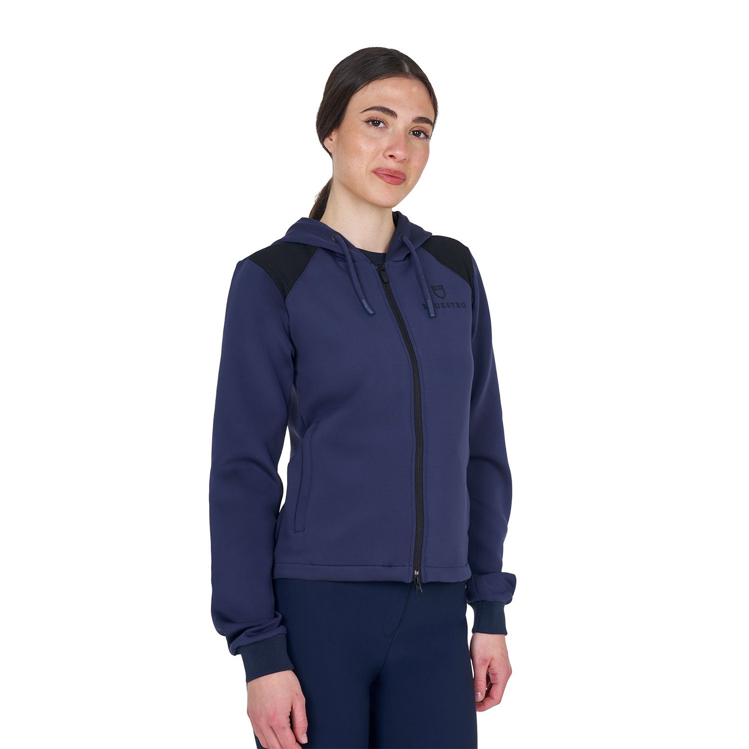 Sudadera corta de mujer con capucha Equestro - Navy Blazer