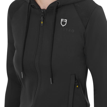 Sudadera corta de mujer con capucha Equestro - Negro