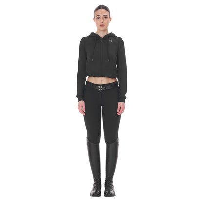 Sudadera corta de mujer con capucha Equestro - Negro