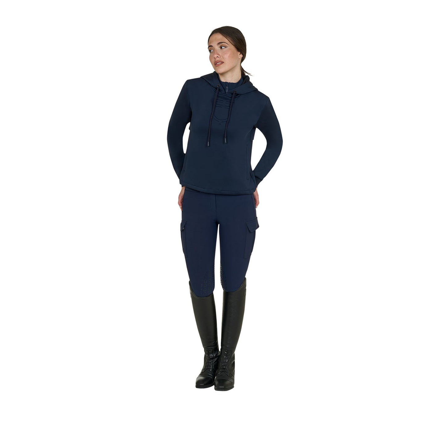 Sudadera mujer cut out con capucha Equestro - Navy Blazer