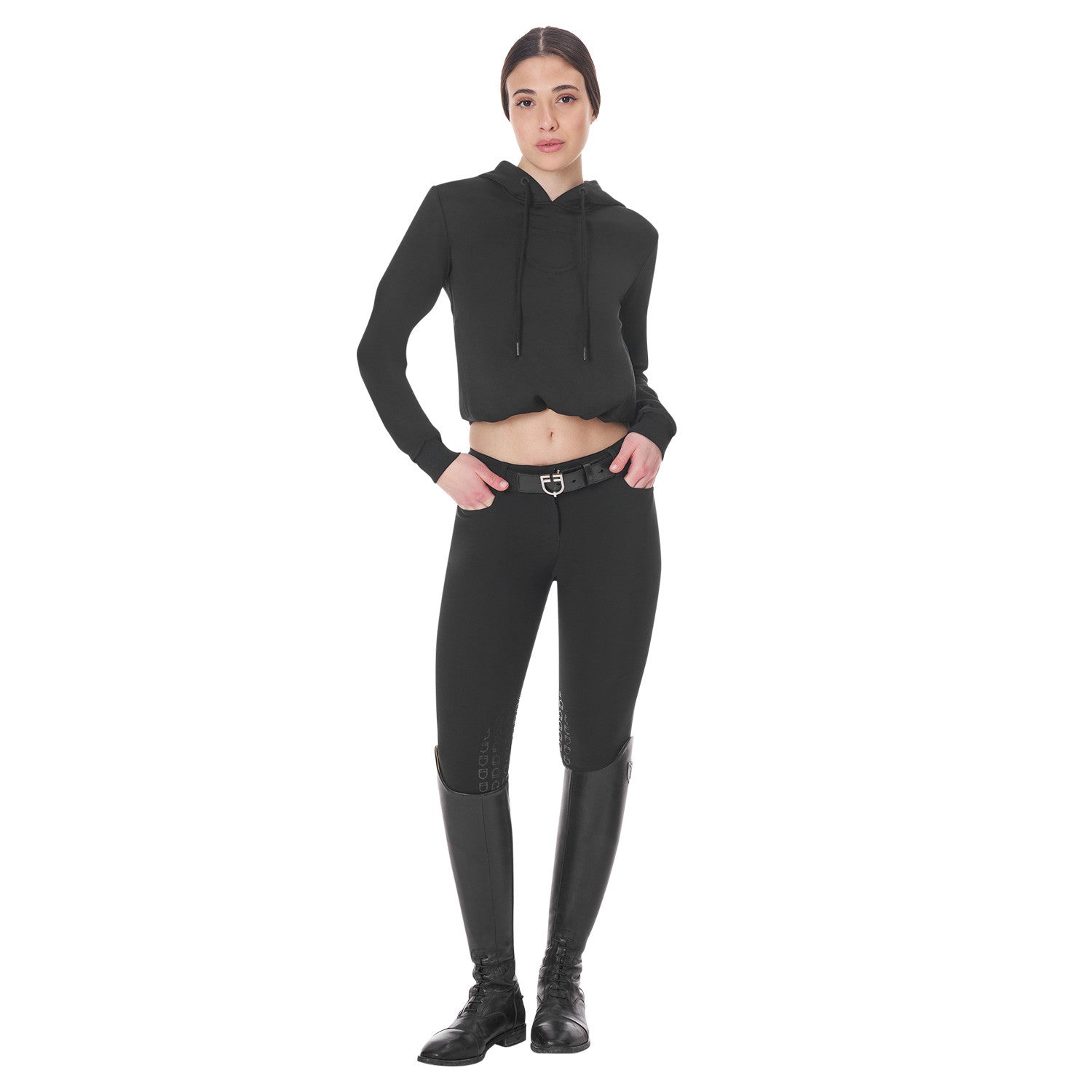 Sudadera mujer cut out con capucha Equestro - Negro