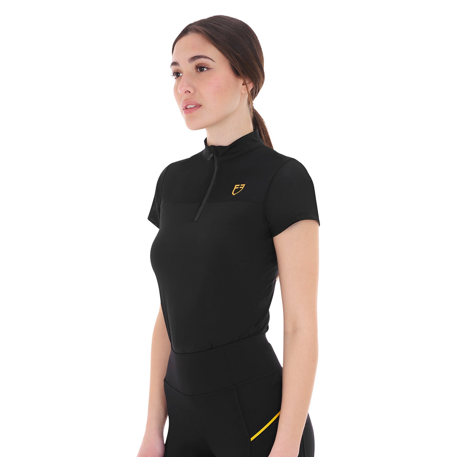 Polo de mujer de entrenamiento en malla Equestro - Negro