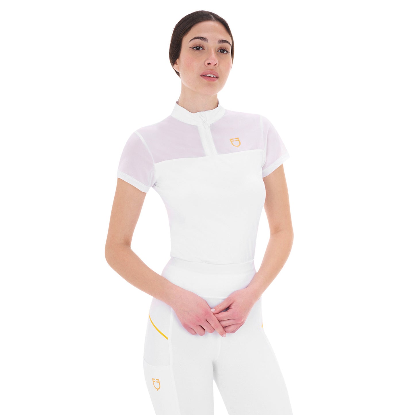 Polo de mujer de entrenamiento en malla Equestro - Blanco