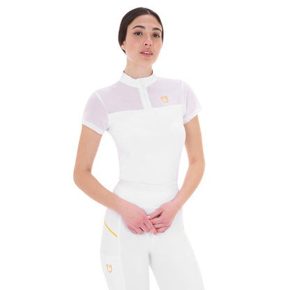 Polo de mujer de entrenamiento en malla Equestro - Blanco