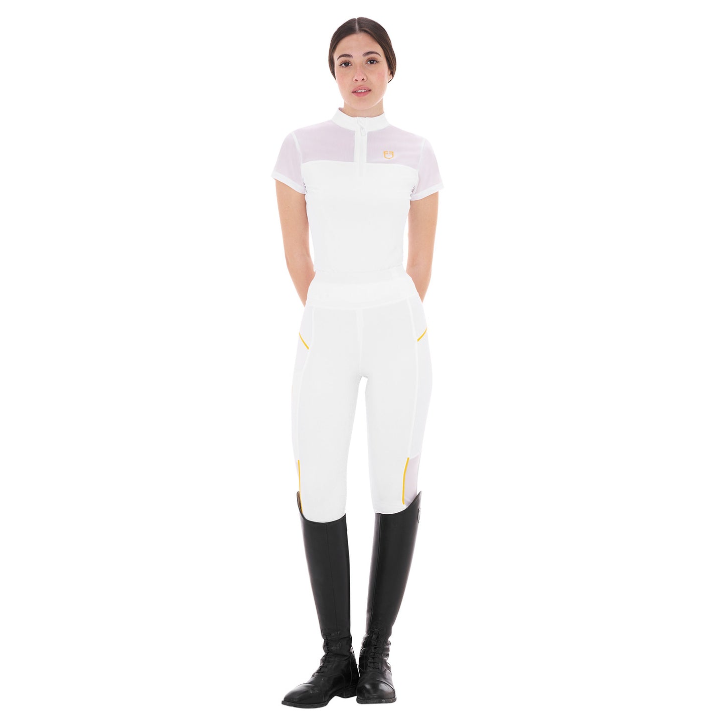 Polo de mujer de entrenamiento en malla Equestro - Blanco