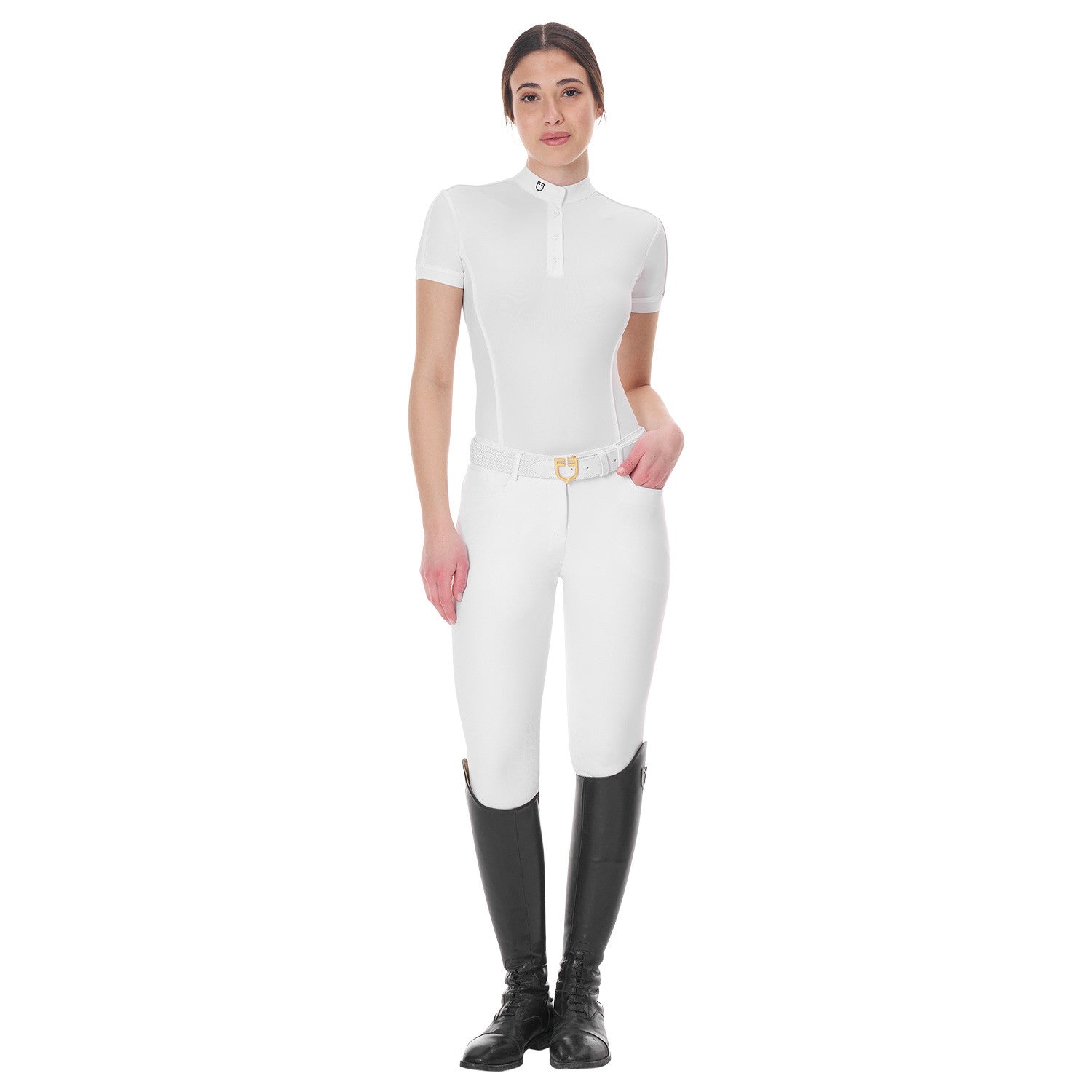 Polo de mujer de concurso tipo body Equestro - Blanco