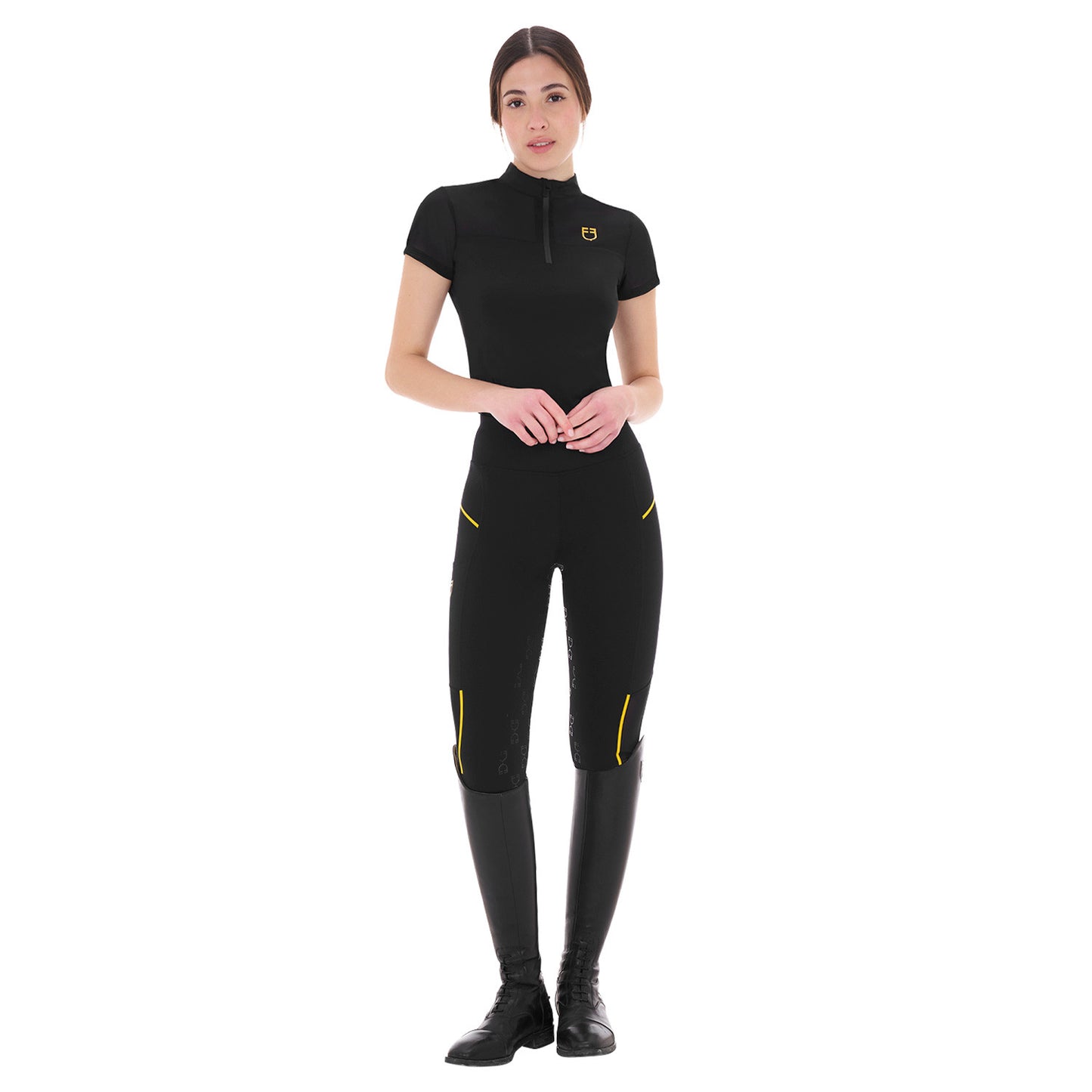 Leggings de mujer slim fit con inserciones de micro mesh Equestro - Negro