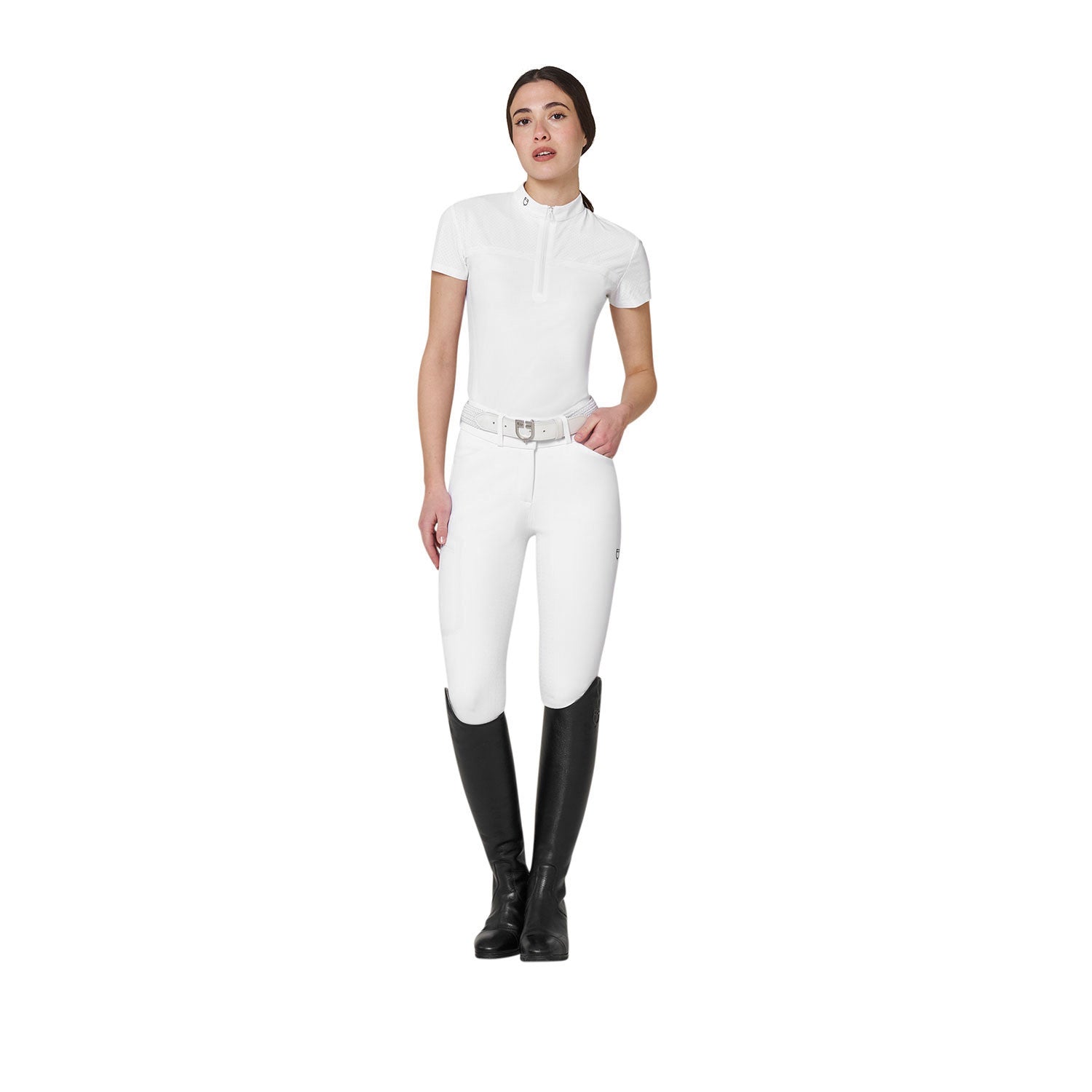 Polo concurso mujer Equestro Ridertechnology tejido perforado - Blanco